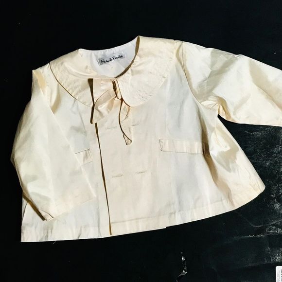 Sarah Louise Jacket, Cream Taffeta, Double Breasted, Pleats on Back, Bow - Picture 1 of 10
